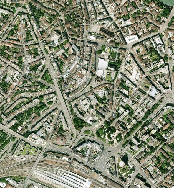 Vista aérea de Basilea, Suiza, tal y como la muestra Google Maps.
