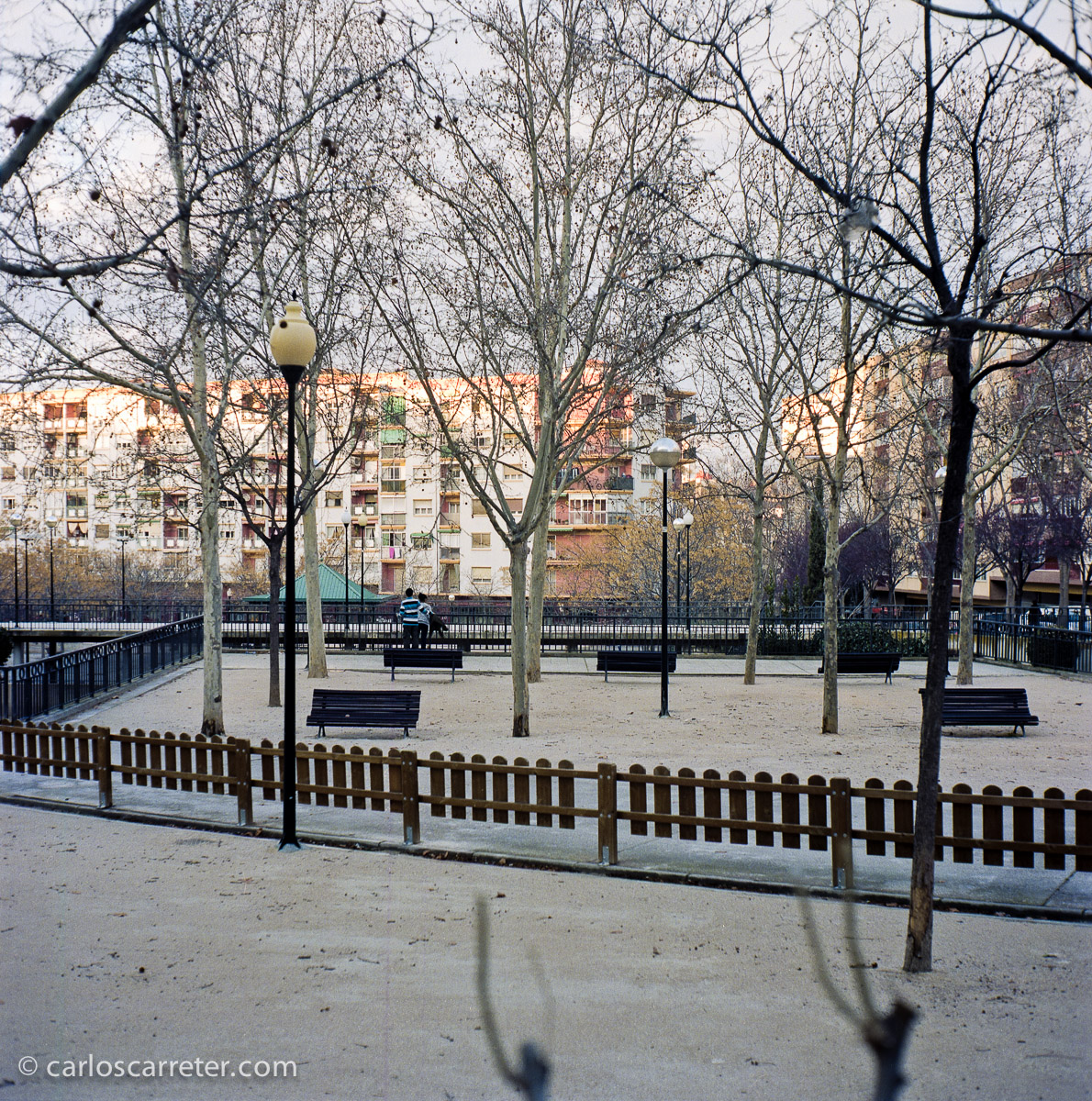 El Parque de la Memoria en Zaragoza. Fotografía tomada con la Yashica Mat 124G sobre negativo en color.