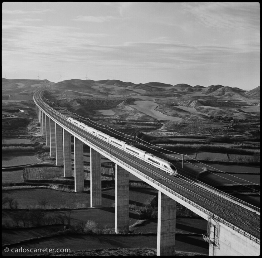 Un AVE sobre el viaducto de Rodén.