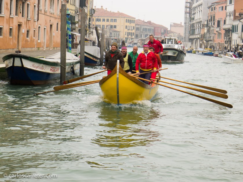 Entrenando la "regatta storica" en el Gran Canal, Venecia.
