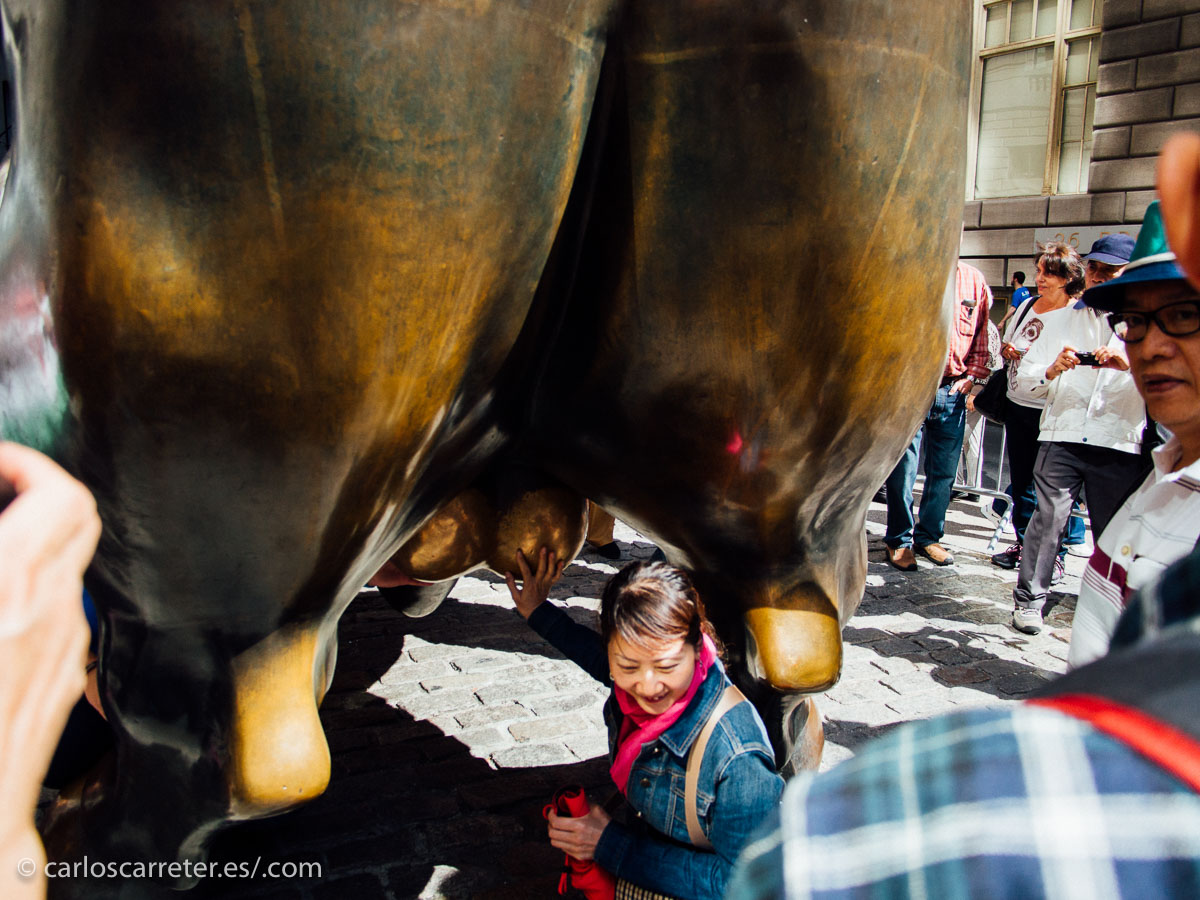Los chinos por lo menos se pelea y se apelotonan para tocarle las pelotas al "Charching Bull", símbolo de Wall Street...